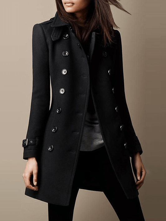 Inrosy mi-longue manteau en laine officier double boutonnage col revers manches longues femme élégant mode hiver veste caban
