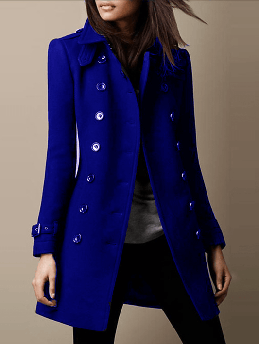 Inrosy mi-longue manteau en laine officier double boutonnage col revers manches longues femme élégant mode hiver veste caban