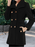 Inrosy mi-longue manteau en laine double boutonnage poches col revers manches longues femme élégant mode veste