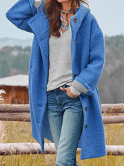 Inrosy mi-longue manteau boutonnage poches à capuche manches longues femme oversized décontracté vetse