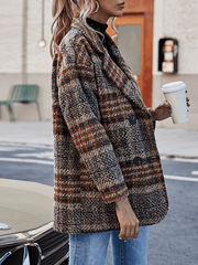 Inrosy veste tartan femme blazer carreaux double boutonnage poches col revers manches longues femme oversized décontracté manteau