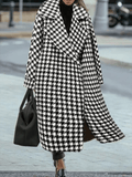 Inrosy longue manteau en laine pied de poule chaud poches femme élégant ample oversized décontracté hiver vêtements d'extérieur