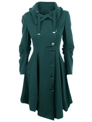 Inrosy mi-longue manteau en laine unicolore boutonnage à capuche manches longues femme élégant mode veste