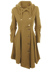 Inrosy mi-longue manteau en laine unicolore boutonnage à capuche manches longues femme élégant mode veste
