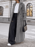 Inrosy manteau en laine long cheville femme pied de poule double boutonnage ceinture femme élégant oversized veste