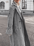Inrosy manteau en laine long cheville femme pied de poule double boutonnage ceinture femme élégant oversized veste