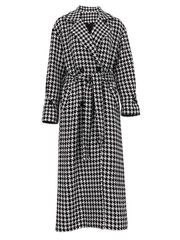 Inrosy manteau en laine long cheville femme pied de poule double boutonnage ceinture femme élégant oversized veste