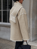 Inrosy manteau en laine avec frange foulard boutonnage poches col rond manches longues femme élégant mode ample hiver veste