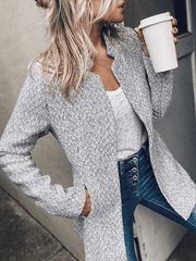 Inrosy mi-longue manteau chevrons poches col montant manches longues femme style tailleur élégant mode blazer