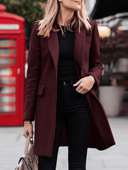 Inrosy mi-longue manteau boutons poches col revers manches longues femme élégant mode hiver veste