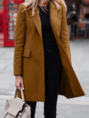 Inrosy mi-longue manteau boutons poches col revers manches longues femme élégant mode hiver veste