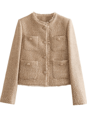 Inrosy veste en tartan de chameau pour femme boutonnage poches col rond manches longues femme élégant mode blazer