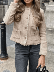 Inrosy veste en tartan de chameau pour femme boutonnage poches col rond manches longues femme élégant mode blazer