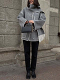 Inrosy manteau en laine veste en feutre à encolure frange écharpe boutonnage poches col rond femme élégant mode