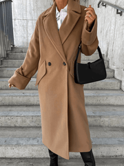 Inrosy longue manteau en laine boutons poches col revers manches longues femme élégant mode veste