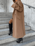 Inrosy longue manteau en laine boutons poches col revers manches longues femme élégant mode veste