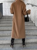 Inrosy longue manteau en laine boutons poches col revers manches longues femme élégant mode veste