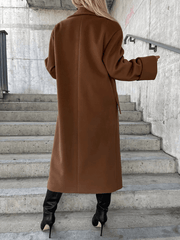 Inrosy longue manteau en laine boutons poches col revers manches longues femme élégant mode veste