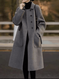 Inrosy longue manteau en laine boutonnage poches col revers manches longues femme élégant mode hiver