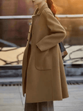 Inrosy longue manteau en laine boutonnage poches col revers manches longues femme élégant mode hiver