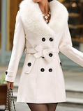 Inrosy mi-longue manteau en laine double boutonnage noeud papillon ceinture poches femme élégant mode veste