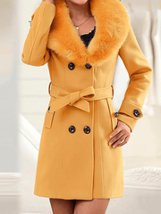 Inrosy mi-longue manteau en laine double boutonnage noeud papillon ceinture poches femme élégant mode veste