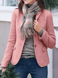 Inrosy court blazer unicolore boutonnage poches col revers manches longues femme élégant mode hiver veste