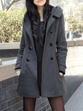Inrosy mi-longue manteau en laine double boutonnage poches à capuche manches longues femme mode décontracté veste