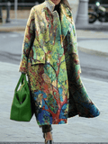 Inrosy longue manteau en laine imprimé à fleurie double boutonnage poches col revers manches longues femme élégant mode