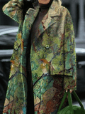 Inrosy longue manteau en laine imprimé à fleurie double boutonnage poches col revers manches longues femme élégant mode