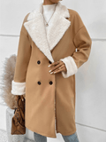 Inrosy mi-longue manteau doublé polaire double boutonnage col revers femme décontracté vêtements d'extérieur