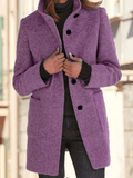 Inrosy mi-longue manteau en laine boutonnage poches col montant manches longues femme élégant mode vintage veste