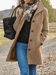 Inrosy court manteau en laine boutonnage poches col revers manches longues femme élégant vintage hiver veste