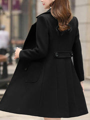 Inrosy manteau en laine silm double boutonnage poches col revers manches longues femme élégant mode