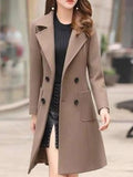 Inrosy manteau en laine silm double boutonnage poches col revers manches longues femme élégant mode