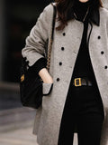 Inrosy mi-longue manteau en laine double boutonnage poches polo col manches longues femme élégant mode veste