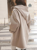Inrosy mi-longue manteau en laine à capuche boutonnage poches manches longues femme mode ample décontracté hiver veste