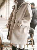 Inrosy mi-longue manteau en laine à capuche boutonnage poches manches longues femme mode ample décontracté hiver veste