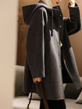 Inrosy mi-longue manteau en laine à capuche boutonnage fermeture éclair manches longues femme casual décontracté veste