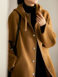 Inrosy mi-longue manteau en laine à capuche boutonnage fermeture éclair manches longues femme casual décontracté veste