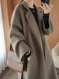 Inrosy longue manteau en laine unicolore col revers manches longues femme mode ample oversized décontracté hiver veste