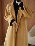 Inrosy longue manteau en laine unicolore col revers manches longues femme mode ample oversized décontracté hiver veste