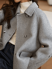 Inrosy court manteau en laine chevrons boutonnage poches col revers femme casua audrey hepburn décontracté veste