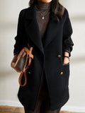 Inrosy mi-longue manteau en laine double boutonnage poches col revers manches longues femme élégant mode veste