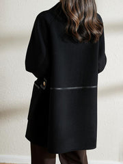Inrosy mi-longue manteau en laine double boutonnage poches col revers manches longues femme élégant mode veste