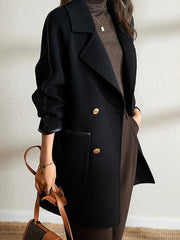 Inrosy mi-longue manteau en laine double boutonnage poches col revers manches longues femme élégant mode veste