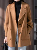Inrosy manteau en laine poches col revers manches longues femme élégant décontracté veste