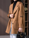 Inrosy manteau en laine poches col revers manches longues femme élégant décontracté veste