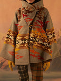 Inrosy court poncho manteau femme à capuche tribal géométrique décontracté vintage veste