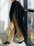 Inrosy longue manteau en laine poches ceinture col rond femme élégant ample décontracté vintage veste